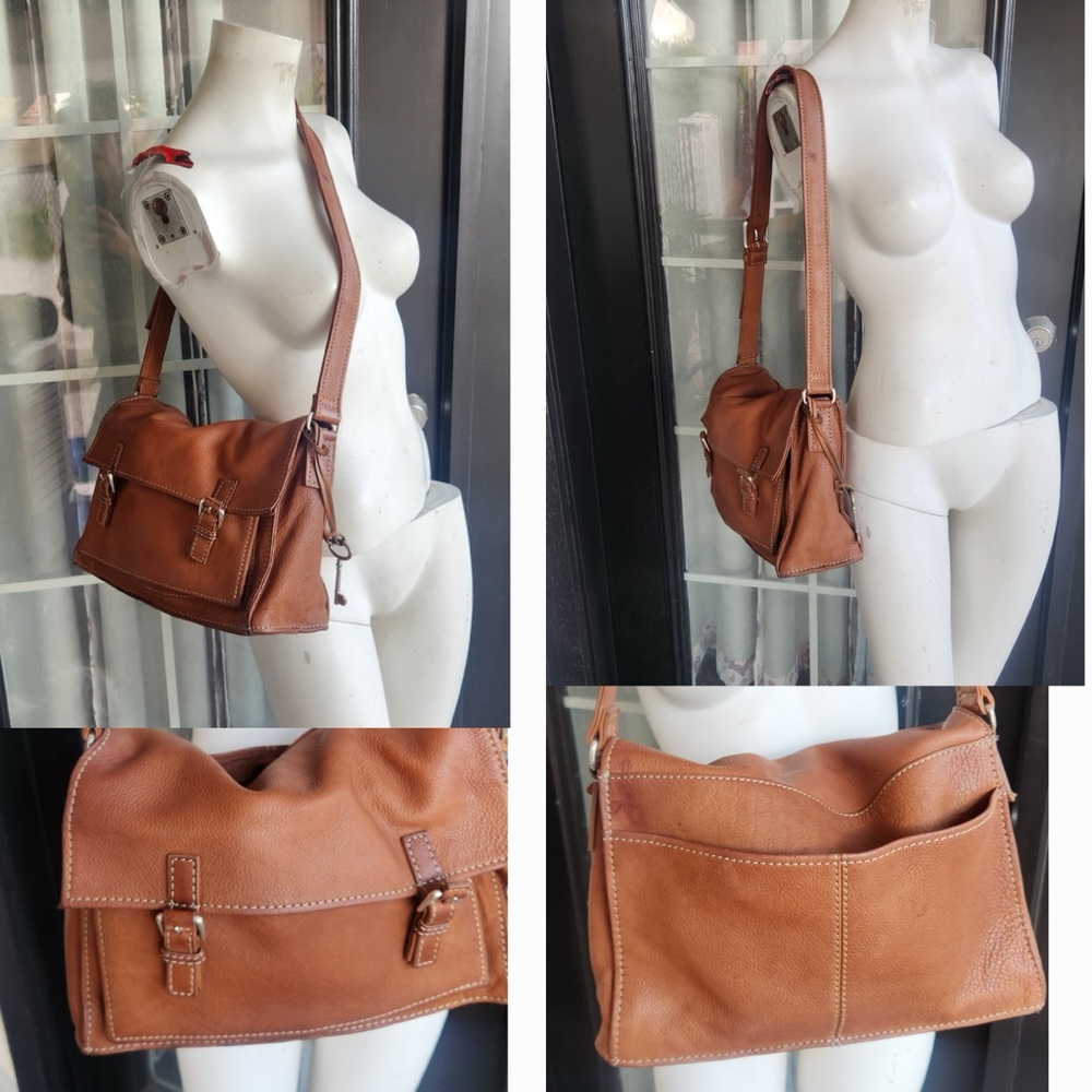 Fossil Cognac Brown Leather Shoulder Crossbody Bag